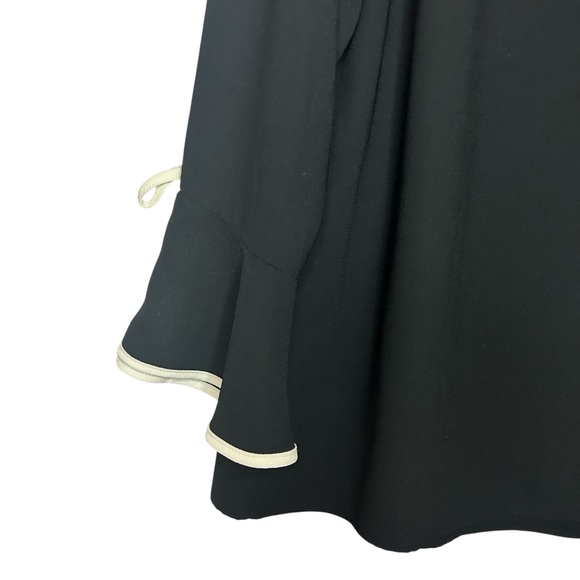 Talbots black bell sleeve blouse tie cuffs trim detail size large - Picture 2 of 11